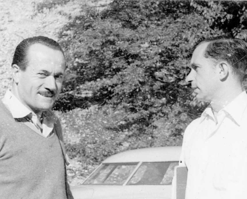 Cold Spring Harbor Symposium on Quantitative Biology, Genes and Mutations, 7-15 giugno 1951 Da sinistra a destra: A. Buzzati-Traverso, A. Novick. (per gentile concessione: Cold Spring Harbor Laboratory Archives, New York, Long Island)